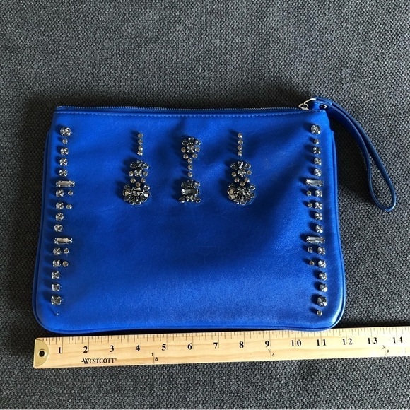 Cobalt blue faux leather crystal embellished wristlet clutch - Picture 8 of 9